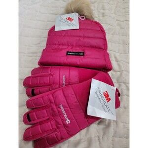 Swiss Tech Girls' L-XL Pink Plush Fleece Gloves and Hat Beanie Winter